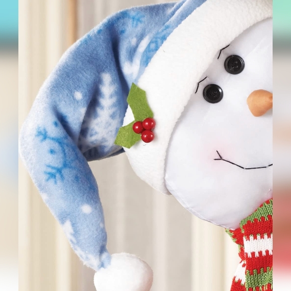 Posable Stuffed Snowman With Felt Details & Knitted Scarf - Picture 6 of 6